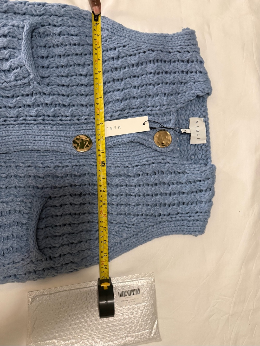 MABLE Pale Blue Chunky Knit Button Vest - Picture 3 of 7